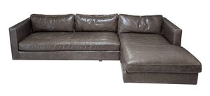 G - Sectional Sofa - Restoration Hardware Maxwell Brown Leather Chaise with Down Fill Cushions