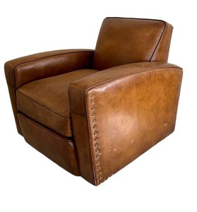 Restoration Hardware Library Leather Swivel Chair with Nailheads