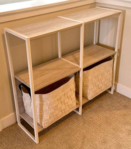 G - Decorative Storage Shelving Unit - White & Wood-Look, Baskets Excluded