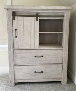 Stylish Dresser Sliding Barn Door, Shelves & 5 Drawers