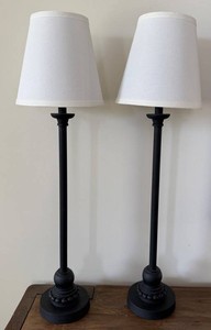 Elegant Table Lamps - Pair of Black Turned-Base Lamps
