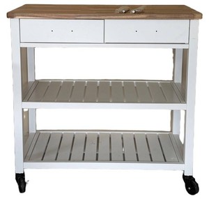 G - Rolling Kitchen Cart - Wood Top, 2 Drawers & Slatted Shelves