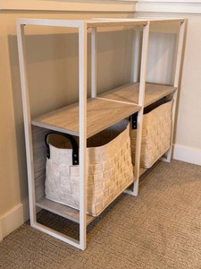 Decorative Storage Shelving Unit - White & Wood-Look, Baskets Excluded