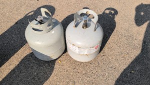 lot of two empty propane tanks grill torch camper refillable