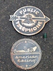 vintage garage sign 10 10 lot American racing public telephone man cave wall art
