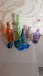 vintage apothecary glass Rose glass green blue turquoise yellow collectible beer