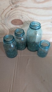 Ball green glass jar assortment large, medium and small lot of four