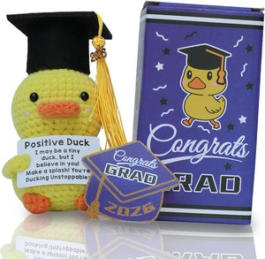 Graduation Gifts Set Class of 2026 Inspirational Positive Crochet Duck with Cap Greeting Card Handmade Emotional Support Funny for Her Him