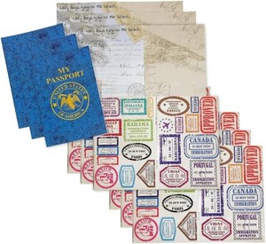 Fun Express Passport Book for Kids, Set of 12  Passport Sticker Books, Travel Stamp Stickers, Pretend Play Notepads, Blank Travel Journal Books Party Favors