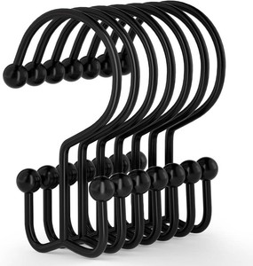 Shower Curtain Hooks, 12 Pcs Shower Curtain Rings, Durable Rust Proof Black Shower Curtain Hooks, Shower Rings for Curtain, Double Glide Shower Hooks for Shower Curtain Rods, Black