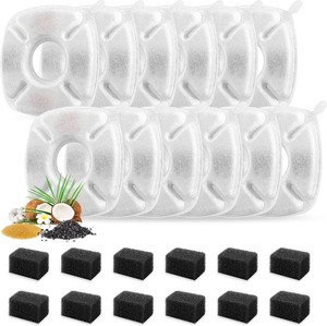 24 Pcs Cat Fountain Replacement Filters 12 Pack Cat Water Fountain Replacement Filters with 12 Pack Pre-Filter Sponges, Pet Fountain Filter Fit for 95oz2.8L Automatic Pet Fountain Cat Water Fountain