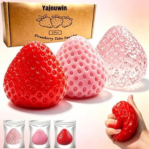 Handmade Strawberry Taba Squishy Toys 3Pcs Ultra Squishies Squishy Fidget Toys Kawaii Squeeze Toys for Kids and Adults,Relieves Stress Anxiety Gifts for Birthday,Party (Pink Red Transparent Powder)