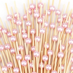 200 PCS Pink Cocktail Toothpicks for Appetizers, Coctail Skewers Sticks  Natural Bamboo Pearl Decorative Cocktail Tooth Picks for Drinks, Fruit, Charcuterie, Wedding Food Party Fancy 4.7 Inch Long