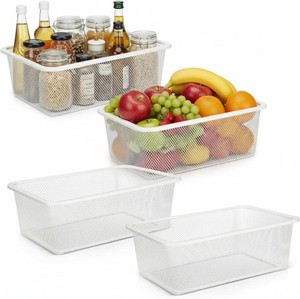 $40 4 Pack Metal Mesh Storage Baskets, Metal Wire Organizer Bins, Stackable Pantry Containers for Kitchen, Cabinet, Fridge, Closet, Bathroom, Makeup and Home Organization(White,Small)