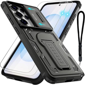 for Samsung Galaxy S26 Ultra 6.9-Inch Phone Case with Slide Camera CoverHD Screen Protector (2 Packs), Military-Grade Heavy-Duty Shockproof Cover with Built-in Kickstand and Lanyard, Black
