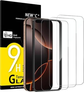 NEWC 3 Pack Designed for iPhone 16 Pro, iPhone 17, 17 Pro Screen Protector (6.3 inches), Enhanced Tempered Glass Protection with easy installation tool included, Case Friendly