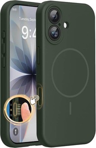 $23 Miracase Silicone & Magnetic for iPhone 17 Case, Dark Green  Compatible with MagSafe, Silicone Camera Control Cover, Soft Microfiber Lining, Shockproof Drop Protection Phone Case for 17