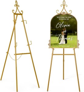 $46 53.9 Gold Easel Stand for Sign, Heavy Duty Metal Display Easel with Storage Bag, Adjustable Art Easel for Wedding Sign, Welcome Sign, Picture