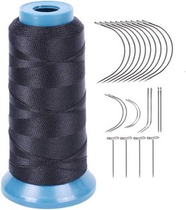 Hair Weaving Thread with CJIT Needles 1200 Yards 250 D Strength Polyester Thread Sewing Thread for Making Wigs Hair Extension Kit (Black) (THREAD ONLY)