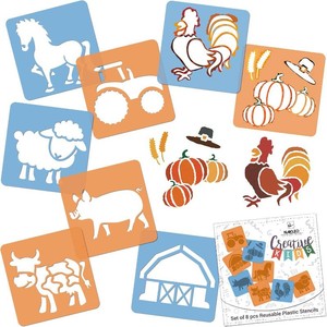 NAKLEO Painting Stencils for Kids, 8 Pcs Set 6x6 Farm Animals, Children Creative Drawing Templates Plastic and Reusable, DIY Decoration Arts and Crafts, Paper Wall Wood Fabric