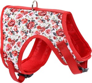 Mile High Life Dog Harness, Air Mesh Floral Vest Harness for 20 lbs Small Dogs & Cats, Easy Get on Adjustable Easy Closures Both Neck and Chest(Red Rose, M Chest 18-20)