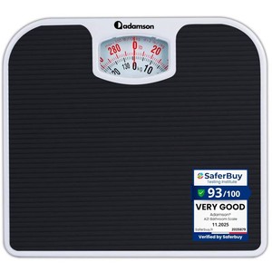 $20 Adamson A21 Analog Scales for Body Weight - Up to 300 LB - New - Anti-Skid Rubber Surface  Large Numbers - Analog Bathroom Scale - Affordable - Durable with 20-Year Assurance - Black