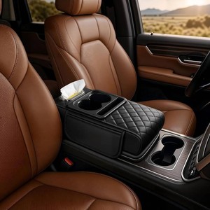 $23 5-in-1 Universal Car Center Console Cover with Cup Holder, Black  Upgrade Armrest Cover Cushion, Side Storage, PVC Leather Armrest Cover Pad, Phone Slot & Tissue Holder for Car