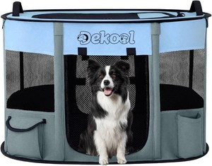 $38 Foldable Dog Cat Playpen, Portable Dog Crate for Puppies, Cat, Puppy Play Pen for Indoors, Kennel Tent Crate for Indoor Outdoor Travel Camping Use with Carrying Case (Blue, M)
