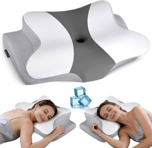 $36 Cervical Pillow for Neck Pain Relief, Ergonomic Neck Pillow for Sleeping, Contour Side Sleeper Pillow for Neck Support, Cooling Memory Foam Pillows for Back Stomach Sleepers (Black&White)