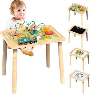 $50 wiqins Baby Activity Table for 1 Year Old Toddler Wooden Sensory Play Toys  3-in-1 Kids Activity Table Center with Bead Maze Shape Sorter Montessori Toys Sand Table Birthday Gift for Girls Boy