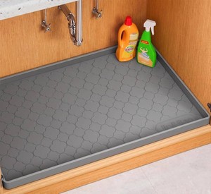 $29 Jin&Bao Under Sink Mat 14 x 22 Waterproof Silicone Cabinet Kitchen Liner  Silicone kitchen cabinet protector, bathroom shelf liner, raised edge traps leaks, anti-slip, easy to clean & dishwasher safe