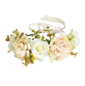 Wedding Floral Crown Flower Garland Headband Halo Hair Wreath  Beige Flower Crown for Wedding Party Prom, Cosplay Costume Masquerade, Bridal Shower, Photo, Halloween Renaissance