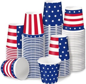 RUSPEPA 3oz Patriotic Paper Cups, American Flag Red White Blue Stars & Stripes Design Disposable Mini Cups for Independence Day, July 4th Party, Bathroom Rinse, Memorial Day, USA Celebration