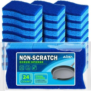 AIDEA Non Scratch Scrub Sponge-24Count, Sponges Kitchen, Sponges for Dishes  Cleaning Sponge, Cleans Fast Without Scratching, Stands Up to Stuck-on Grime, Cleaning Power for Kitchen, Household