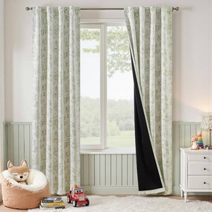 $45 jinchan Green Blackout Curtains W38xL84 Woodland Back Tab 2 Panels  Room darkening,nursery kids bedroom,privacy,whimsical,cottagecore,bunny pattern,botanical,nature-inspired decor