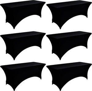 $37 6-Pack 4ft Spandex Black Table Covers for Rectangular Folding Tables - Wrinkle Resistant Stretch Tight Table Cloths - Ultimate Fitted Table Protector for Parties, Trade Shows, and Wedding