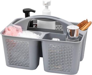 $21 Plastic Portable Shower Caddy Basket with Handle, 3 Compartments, Grey  Storage Organizer with Drain Holes, Sturdy and Durable For Bathroom, Kitchen, College Dorm, Sink, Camping