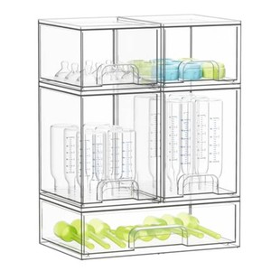 $57 SpaceAid Bottle Storage Organizer Baby - Acrylic Bottles Station Organizer Container, Stackable Clear Drawers for Countertop, Vanity, Bathroom, Cabinet, Pantry Organization, 5 Pack, 2S2M1L, 15.4H