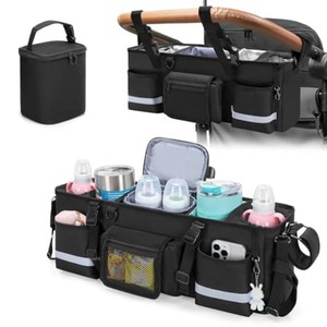 $50 GRAOSO Parent Console Stroller Organizer Compatible with WONDERFOLD W4  with 4 Insulated Cup Holders, a Removable Cooler Bag, Special Board Design Make It Not Easy Collapse and Tilting, Black