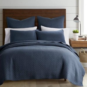 $150 Levtex Home Cross Stitch Reversible FullQueen Quilt Set (88x92in) with 2 Pillow Shams (26x20in) - Stitch Texture - Navy - Cotton FullQueen Size Quilt Bedding Set - Lightweight, Soft, Pre-Washed