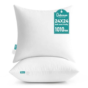 $29 Oubonun 24 x 24 Throw Pillow Inserts  Soft, Plush & Decorative Down Alternative Pillows for Couch Sofa Bed, Machine Washable - White, Pack of 2
