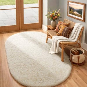$34 Ophanie 4x6 Oval Ivory Rugs for Bedroom Living Room Washable,Fluffy Fuzzy Furry Carpet,Plush Soft Shaggy Indoor Floor Area Rug for Kids Girls Boys Baby Teen Dorm Decor with Over 99 pcs Pile fibers