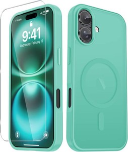 YENAPOON for iPhone 17 Case, Matte Magnetic Phone Cover, Teal  Fit for MagSafe, Screen Protector included, Shockproof Military Grade Protection, Translucent Frosted Back