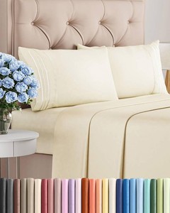 $43 King Size 4 Piece Sheet Set - Comfy Breathable & Cooling Sheets - Off White  Hotel Luxury Bed Sheets for Women & Men, Deep Pockets, Easy-Fit, Extra Soft and Wrinkle Free Sheets, Oeko-Tex Bed Sheet Set