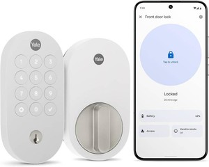 $190 Yale Keyed Deadbolt Smart Lock with Google Matter, Snow