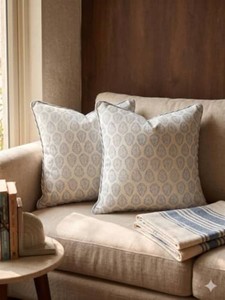 $40 ATOSII Cotton Blockprint Throw Pillow Cover, Amalfi Blue, Set of 2, 18 X 18  100% cotton canvas decorative pillow covers for couch, bed, or sofa, blockprint floral print design, indoor and outdoor use.