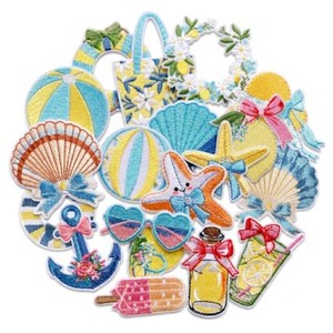 Jongdari 16pcs Summer Beach Iron On Patches for Hats, Coastal Girl Preppy Embroidered Trucker Hat Patch Sew on Applique Kawaii Repair Patch for Clothes, Bags, Jackets, Shoes Backpacks Decor