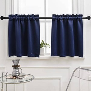 Pickluc Rod Pocket Tier Curtain - Half Blackout Curtain for Kitchen, Bathroom, Cabinet, Basement, 42 Inches Wide and 24 Inches Long, White, 2 Panels
