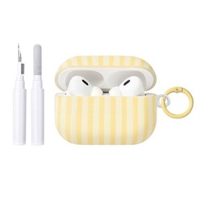 Compatible for AirPods Pro 3 Case Soft TPU with Cleaner Kit Cute Striped Aesthetic Design Shockproof Keychain Cover for Girls Woman-Yellow