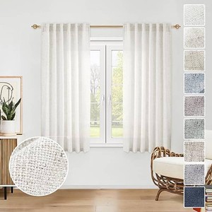$20 Ivory Kitchen Curtains 45 Inch Length 2 Panels Rod Pocket Back Tab Light Filtering Semi Sheer Cafe Tiers Short Farmhouse Linen for Living Room Bathroom RV, 50 W x 45 L